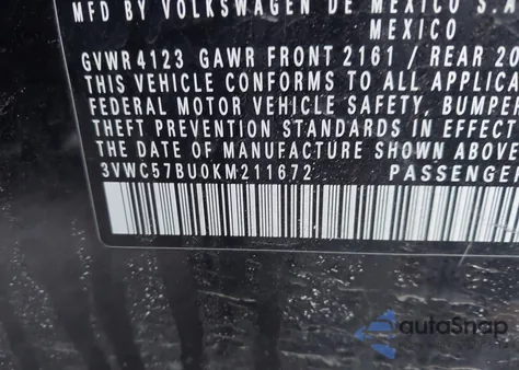 2019 Volkswagen Jetta 1.4T R-Line/1.4T S/1.4T Se from USA, damaged, VIN 3VWC57BU0KM211672